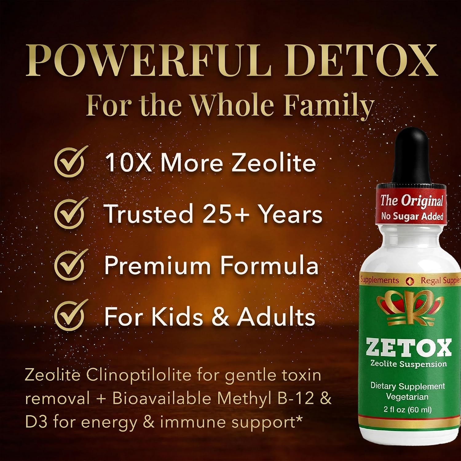 ZETOX | Zeolite Detox for Kids and Adults | Enhanced with Methyl Vitamin B12 and D3 | Premium Grade Liquid Clinoptilolite Zeolite Drops | Supports