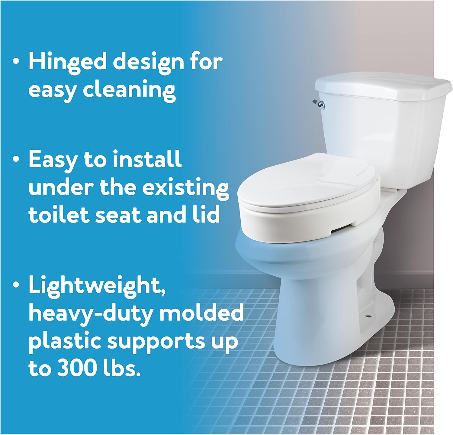Carex Hinged Round Raised Toilet Seat Riser, Adds 3.5 Inches of Height, 300 lbs Capacity, Elevating and Raising Seat for Elderly and Handicap, Universal, Slip-Resistant, White.