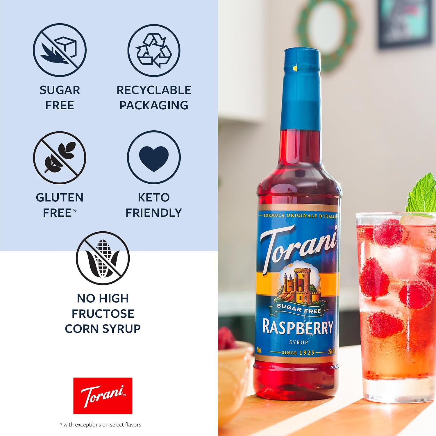 Torani Sugar Free Drink Syrup Soda Flavors Variety Pack, 25.4 fl oz, 4 Pack