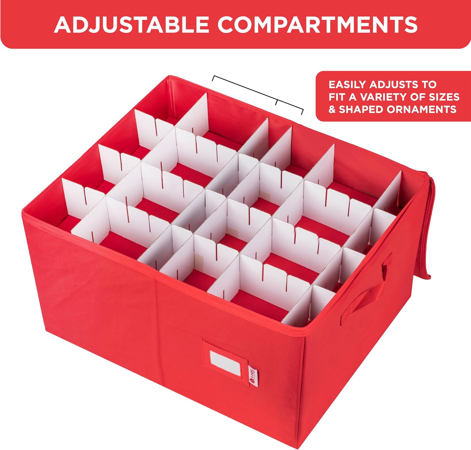 Christmas Ornament Storage Container with Dividers - Box Stores Up to 54 Ornaments, Zippered, Convenient, Adjustable