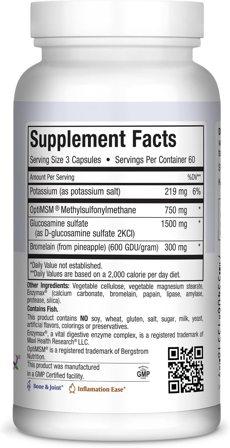Maxi Health Super Glucosamine Complex – Joint Supplements for Men & Women – Glucosamine Sulfate with MSM, Bromelain, & Potassium – Bone Strength