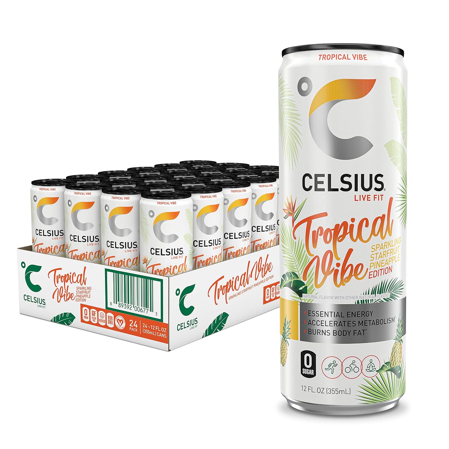 CELSIUS Sparkling Orange, Sugar Free Energy Drink, 12 Fl Oz (Pack of 4)