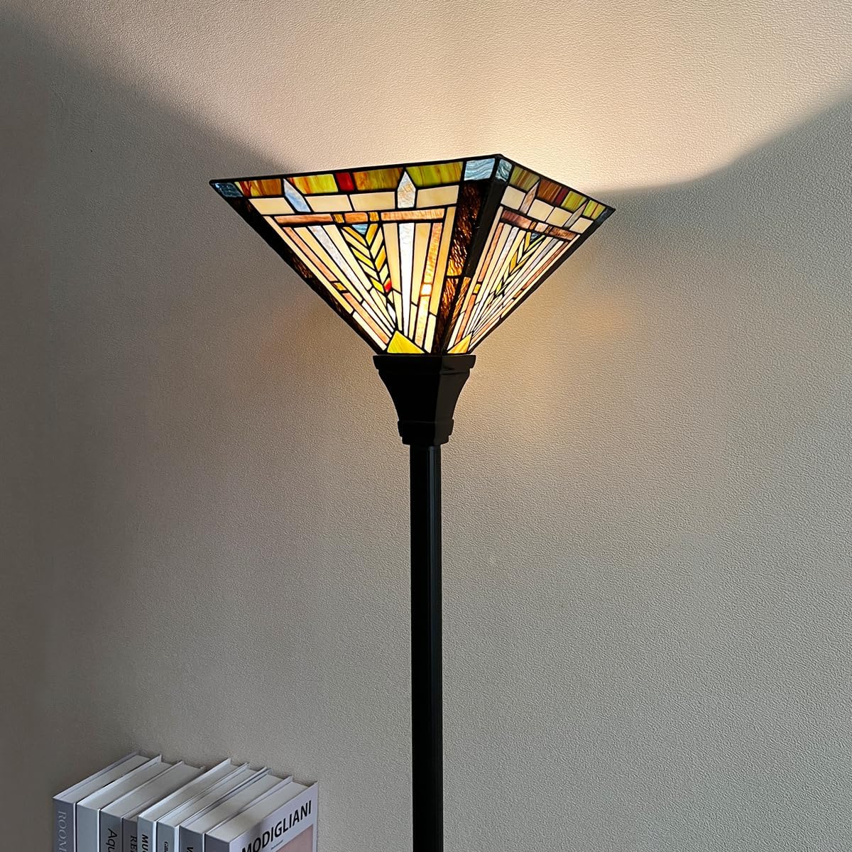 Tiffany Torchiere Floor Lamp 70" Tall Antique Stained Glass Torch Light