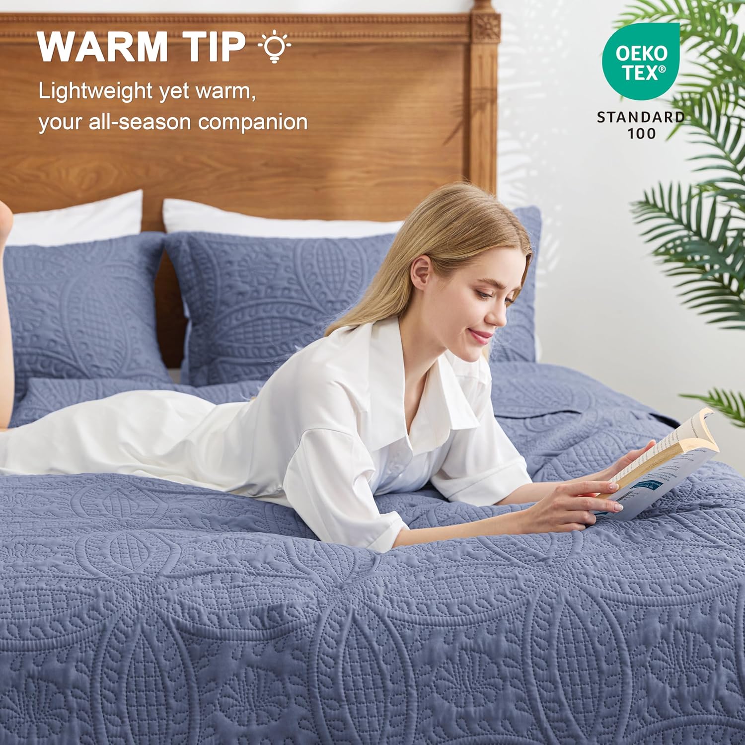 Love's cabin Quilts for Queen Bed Blue Bedspreads - Soft Bed Summer Lightweight Bedspread Comforter - Modern Style Coin Pattern Coverlet for All