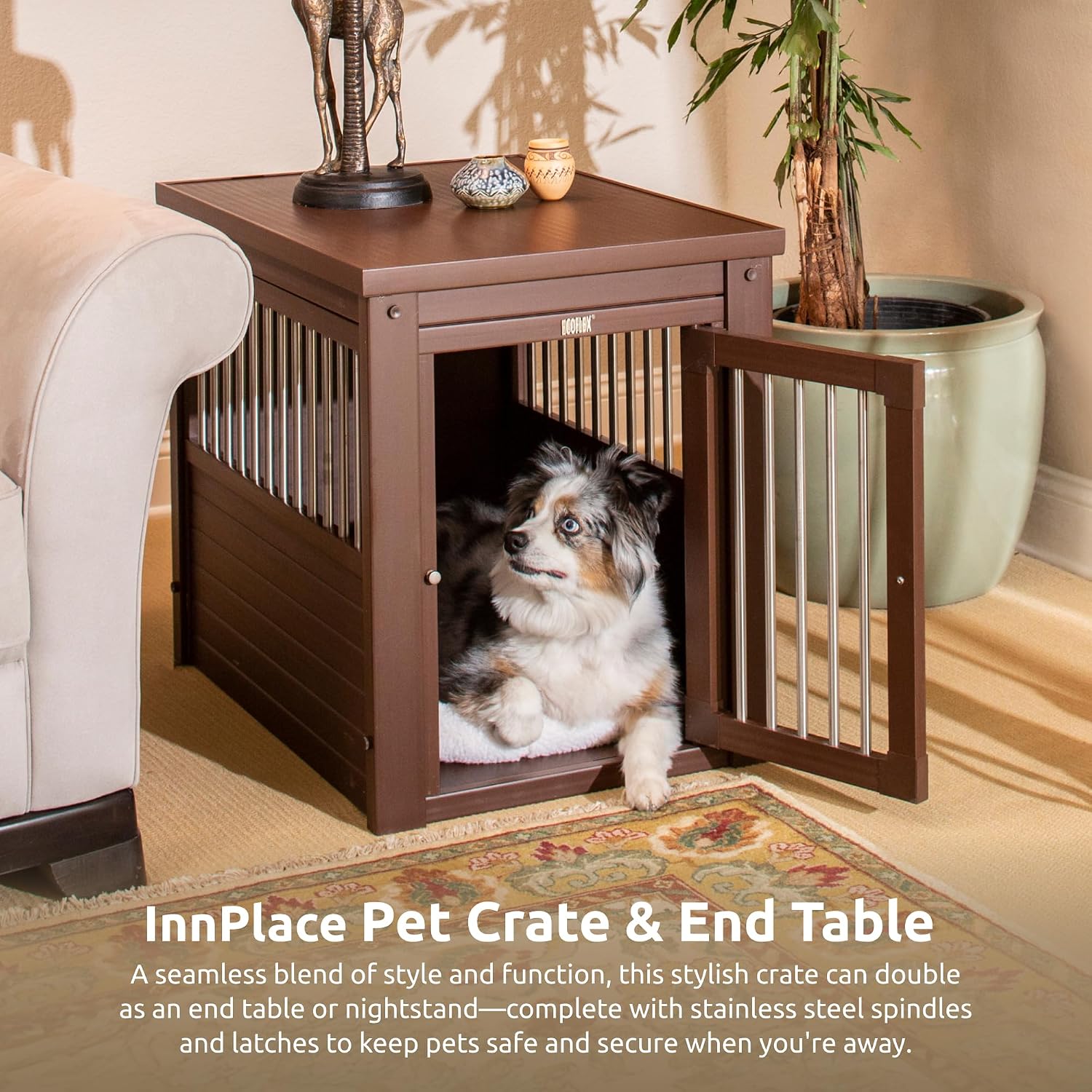 New Age Pet ecoFLEX Pet Crate/End Table, Small, Grey, Model:EHHC405S