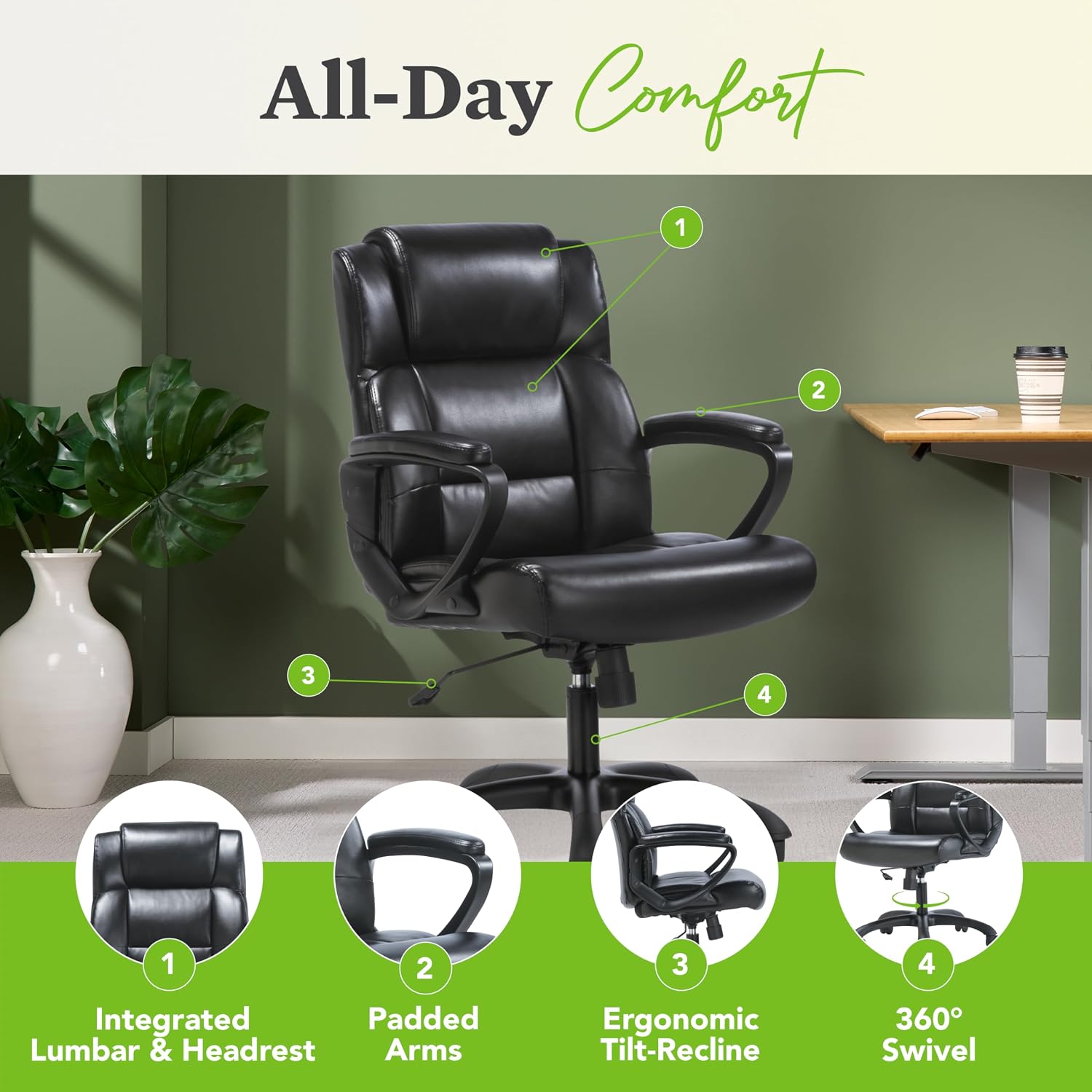 HON Sadie Big and Tall Ergonomic Office Chair, Heavy Duty Desk Chair, Black | Big and tall ergonomic office desk chair for desk work, lumbar support, adjustable arms, mesh comfort, 350 lb capacity