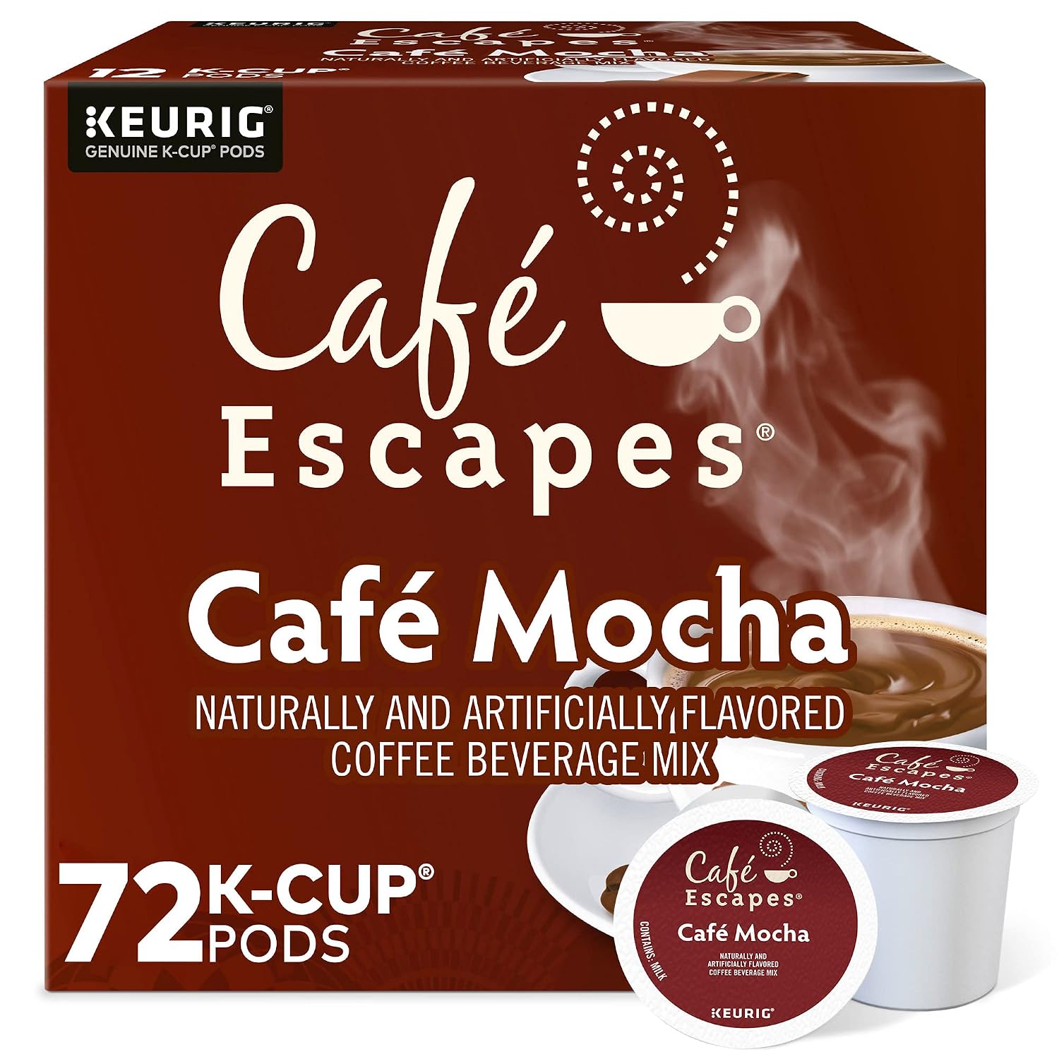 Cafe Escapes, Cafe Mocha Coffee Beverage, Single-Serve Keurig K-Cup Pods, 48 Count (2 Boxes of 24 Pods)