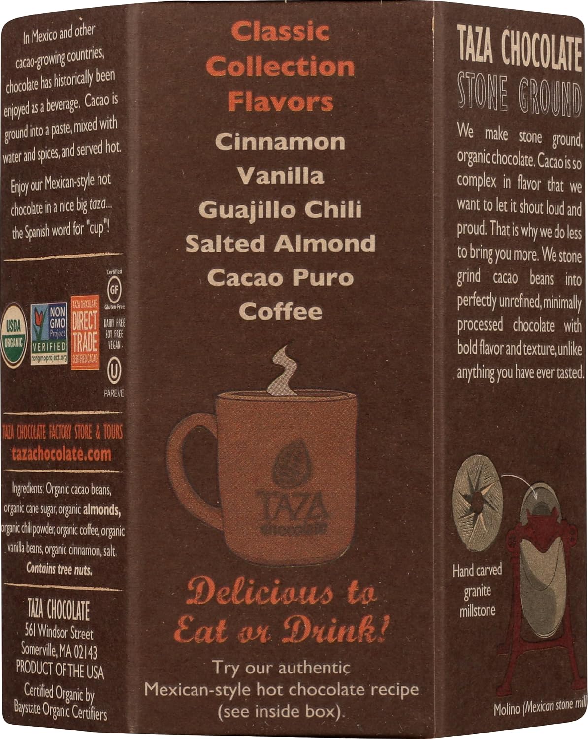 Taza Chocolate Organic Mexicano Disc Stone Ground, Variety Pack, 1.35 Ounce (8 Count), Vegan | Vegan, Dairy Free, Gluten Free, Organic Stone Ground Dark Chocolate Disc, 1.35 Ounce