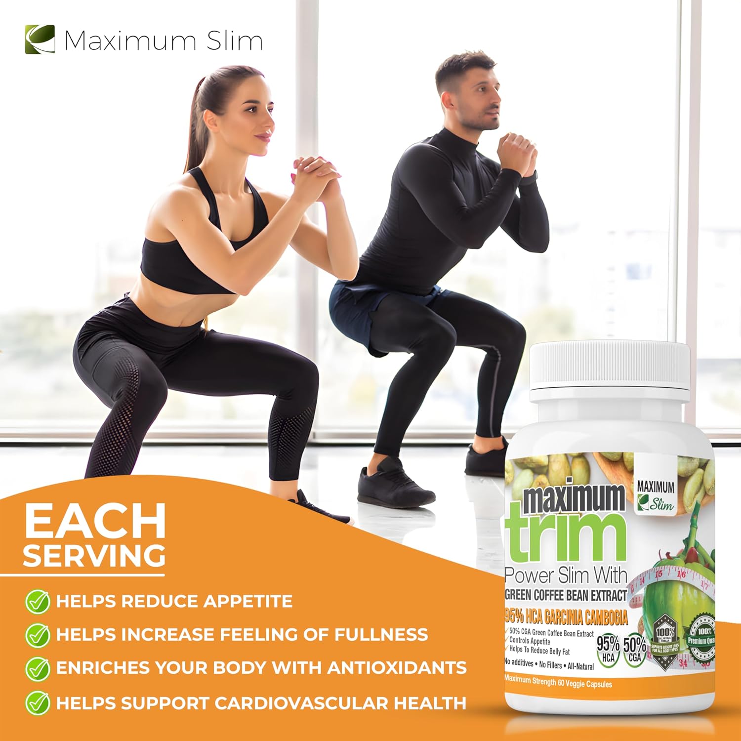 Maximum Slim Most Effective Formulation MaximumTrim Garcinia CAMBOGIA with Green Coffee Bean Extract All Natural Weight Loss