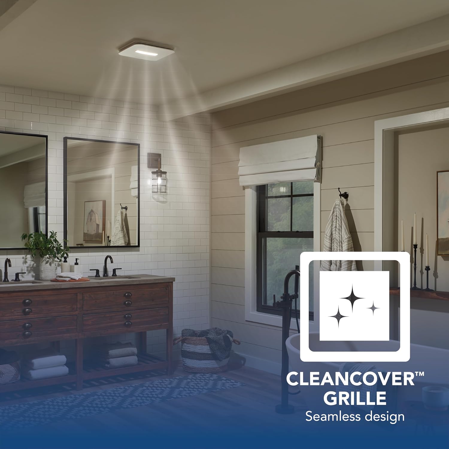 Broan-NuTone Bathroom Exhaust Fan – Retrofit Design Replaces Existing Fan Without Attic Access, Quiet 1.0 Sones, 110 CFM, Powerful Ventilation with 4 Selectable CCT Light Settings for a Modern Look