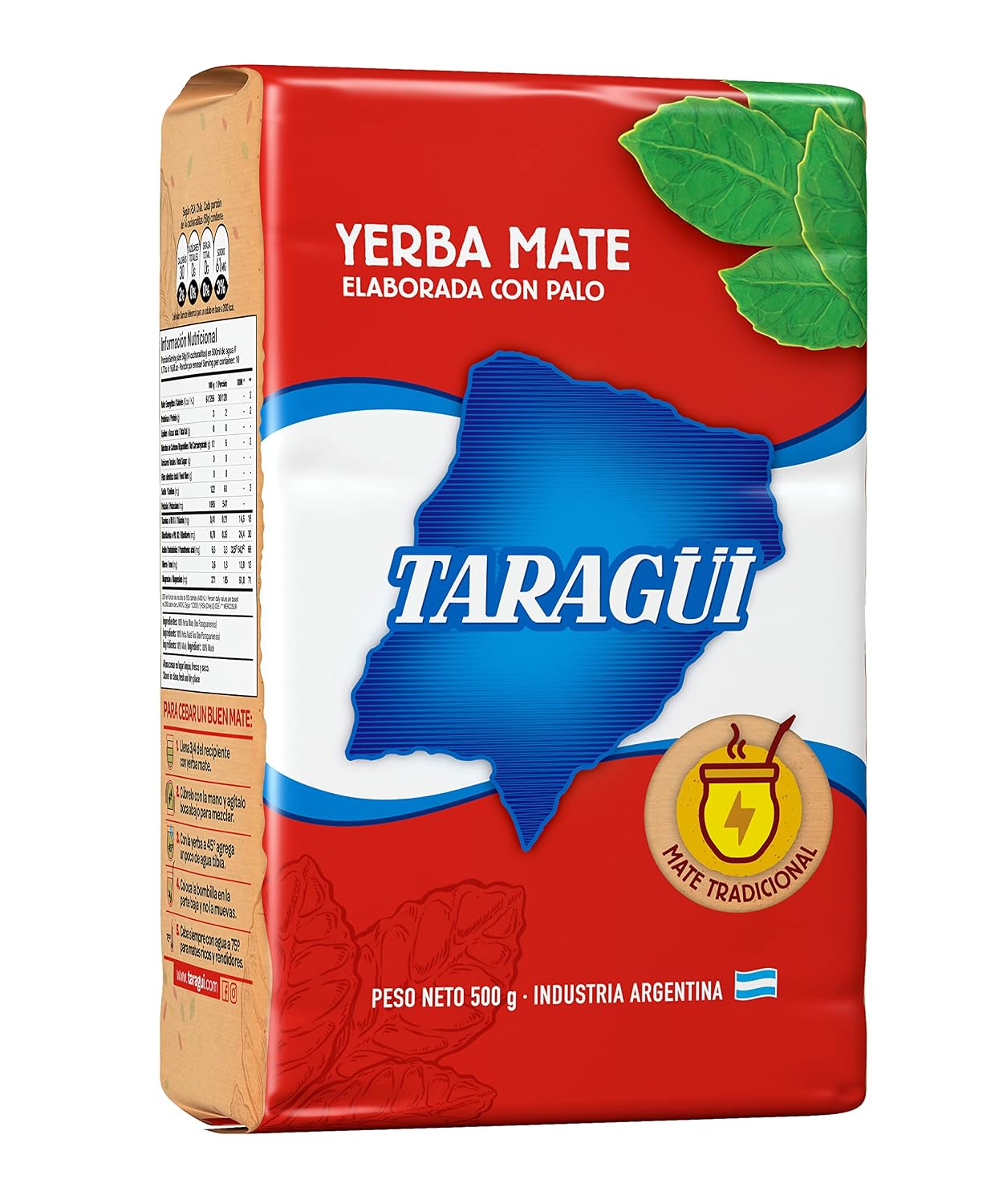 Taragüi Yerba Mate with Stems, 500 gr - 1.1 lbs (Red Pack)