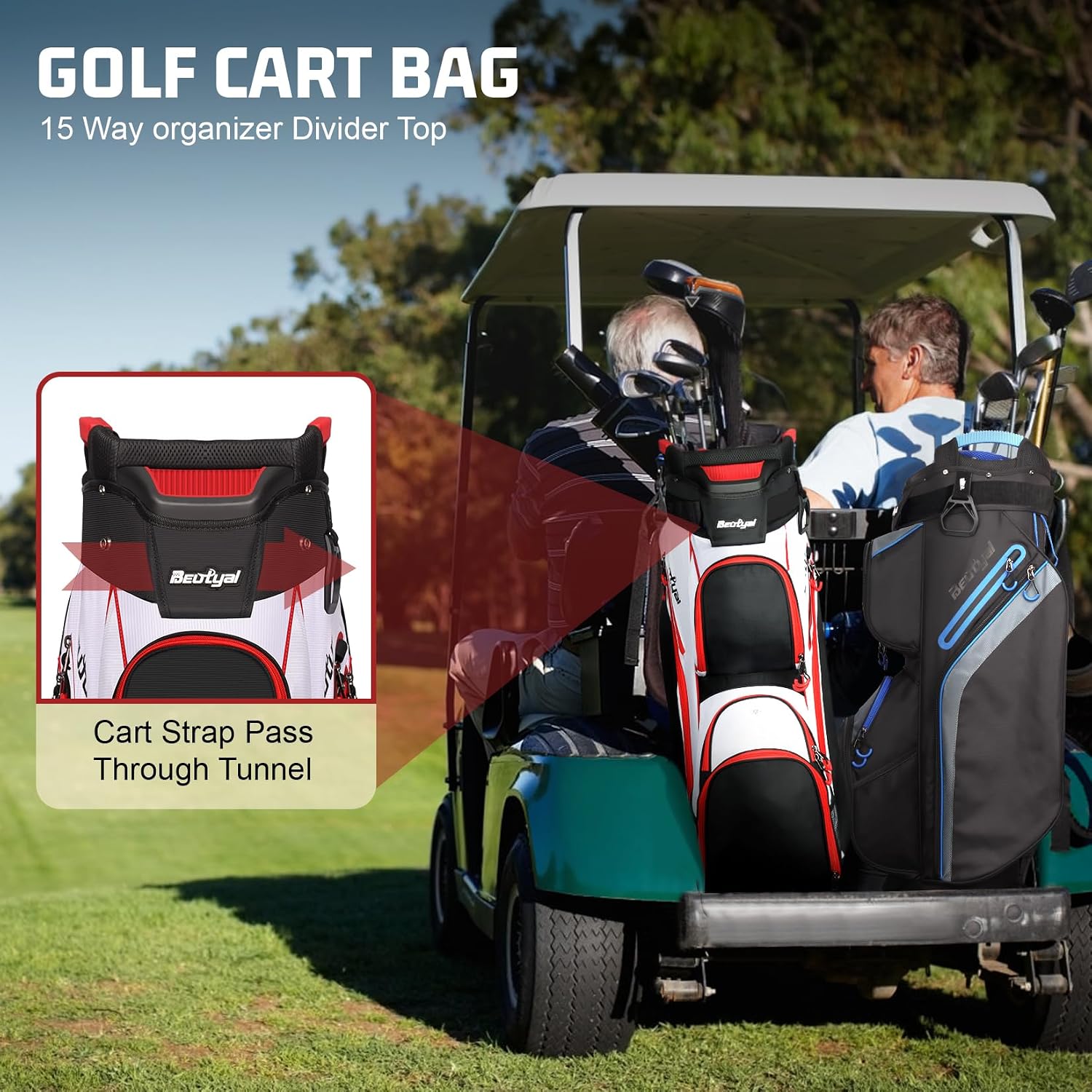 15-Way Golf Cart Bag, Lightweight Golf Club Bag for Men with Cooler | 15 Separate Compartments Easy Club Access Multiple Storage Pockets Cart Strap Channel Beverage Storage and Carry Handles