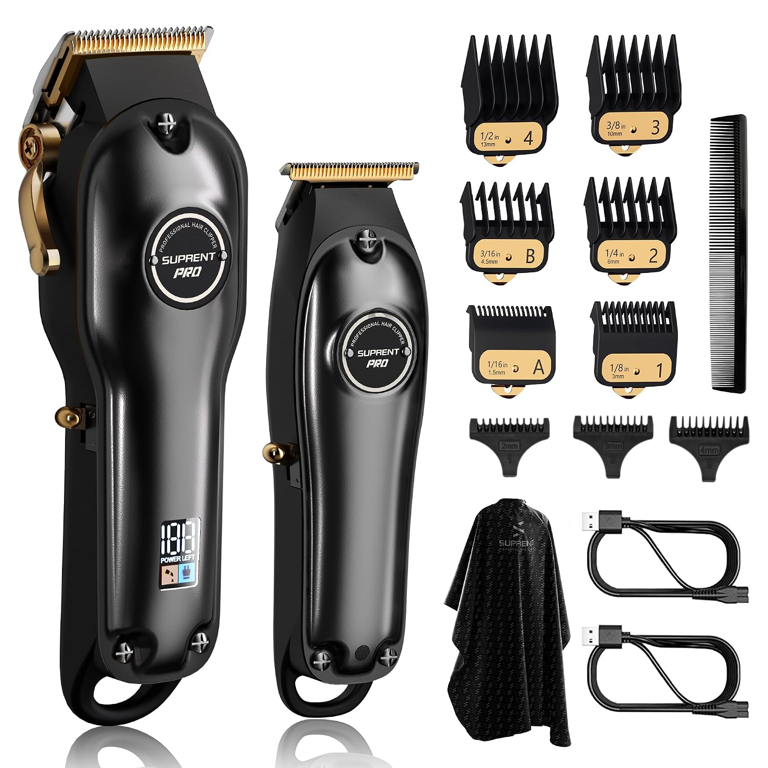 SUPRENT® PRO Professional Hair Clippers for Men- Hair Cutting Kit & Zero Gap T-Blade Trimmer Combo- Cordless Barber Clipper Set with LED Display
