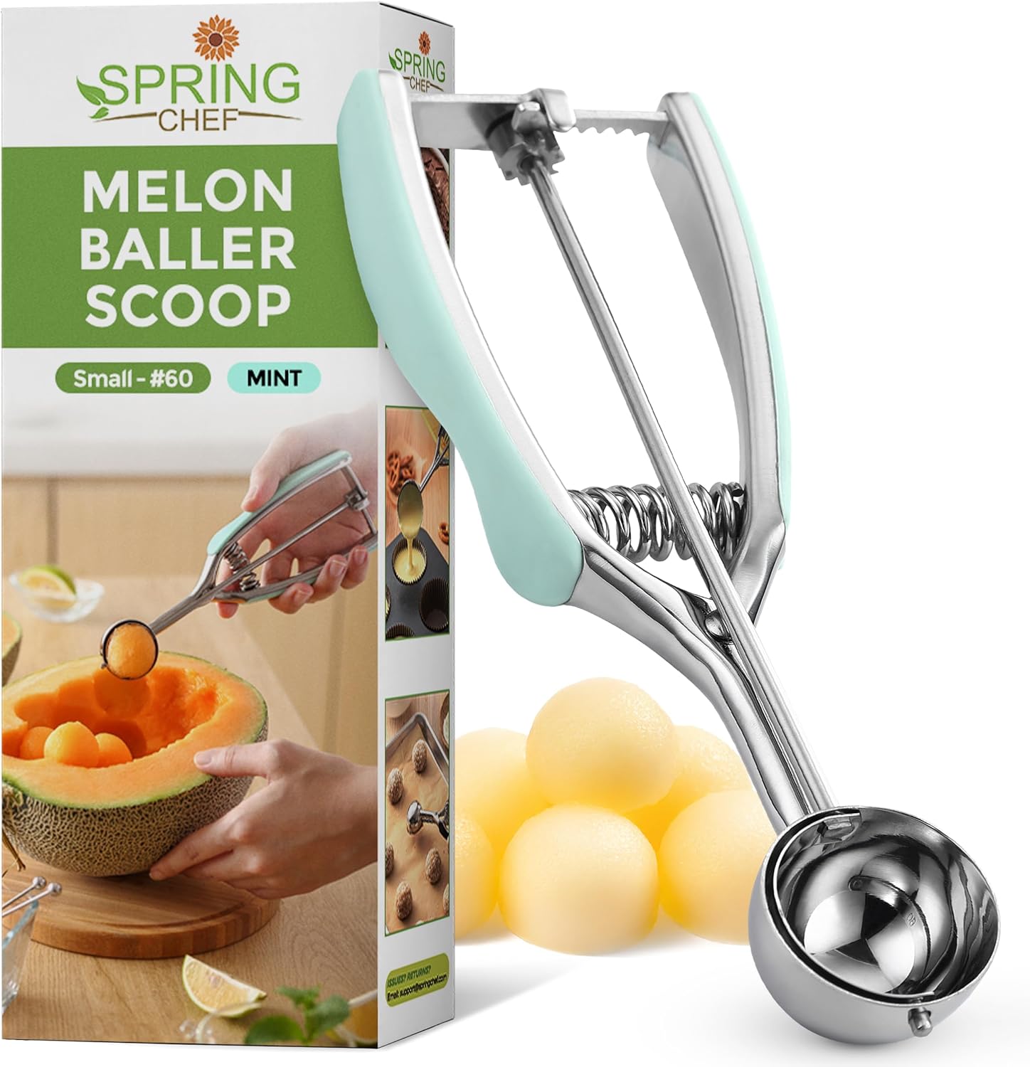 Spring Chef Medium Stainless Steel Cookie Scoop, #40, 1.7 Tablespoon, Black