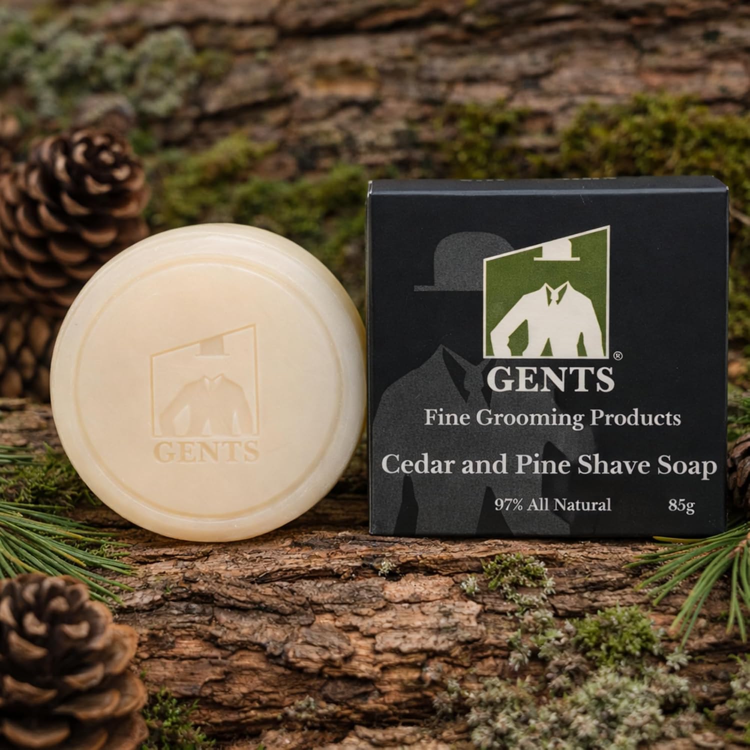GENTS Men’s Shave Soap, 97% Natural Cedar Pine Scent, Rich Lather Wet Shaving, Traditional Shaving Soap for Men, 3oz Puck