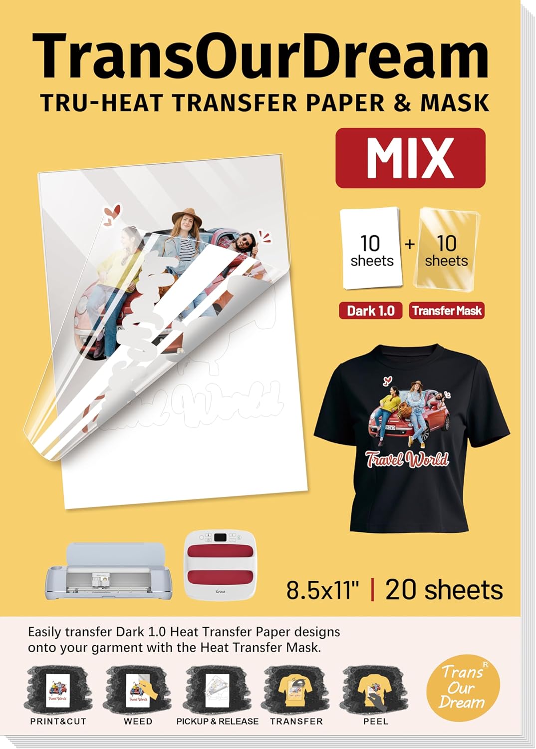 TransOurDream Upgraded Iron on Heat Transfer Paper for T Shirts (8.5x11''