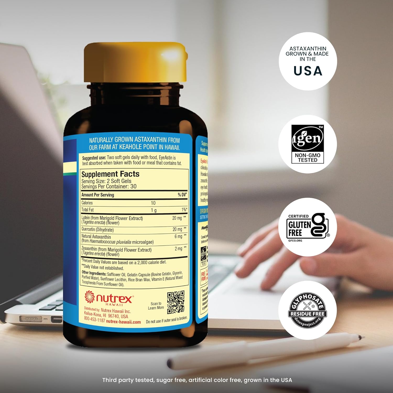 Nutrex Hawaii EyeAstin, Hawaiian Astaxanthin, Lutein & Zeaxanthin, 60 Count | Blue Light and Digital Fatigue Eye Support, Doctor Formulated