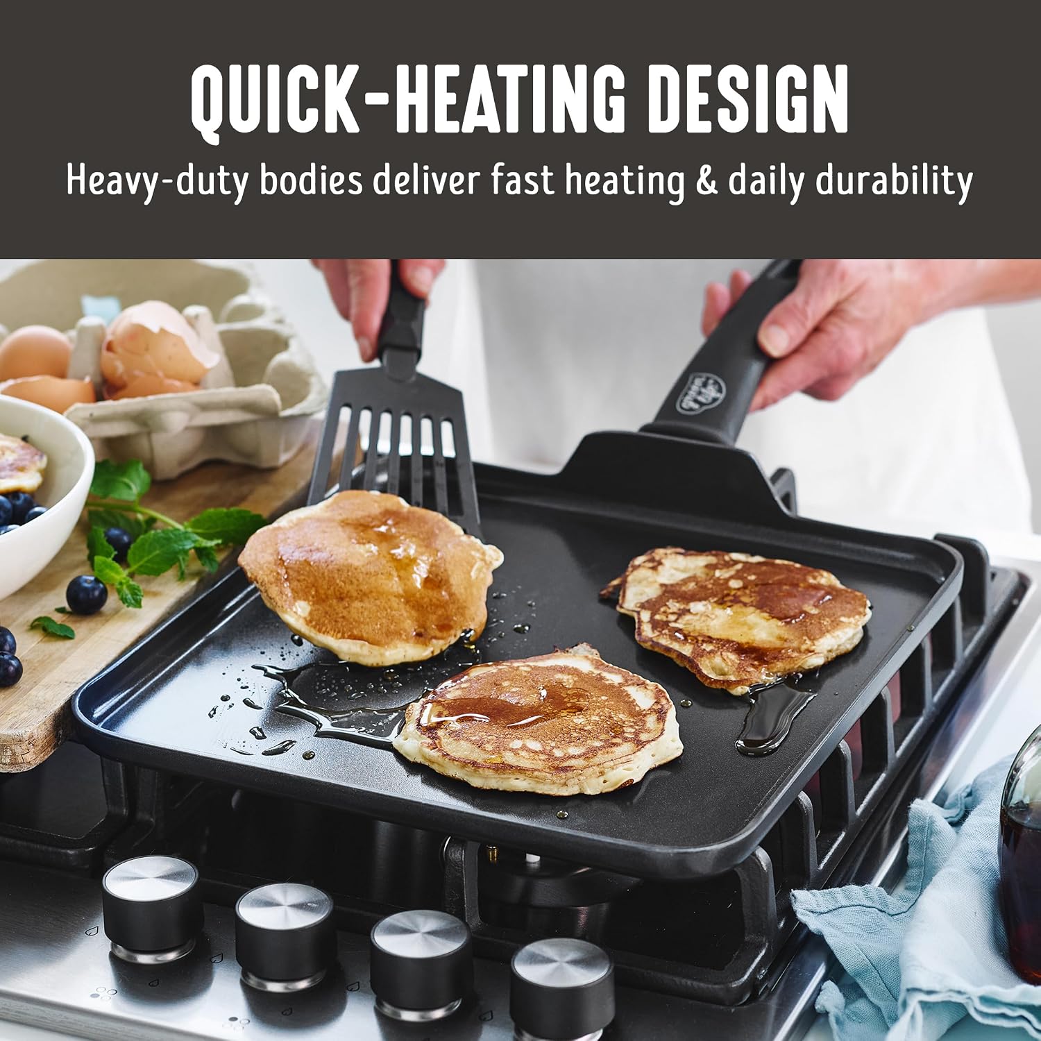 GreenLife Soft Grip Diamond Healthy Ceramic Nonstick 11" Griddle Pan, PFAS-Free, Dishwasher Safe, Black