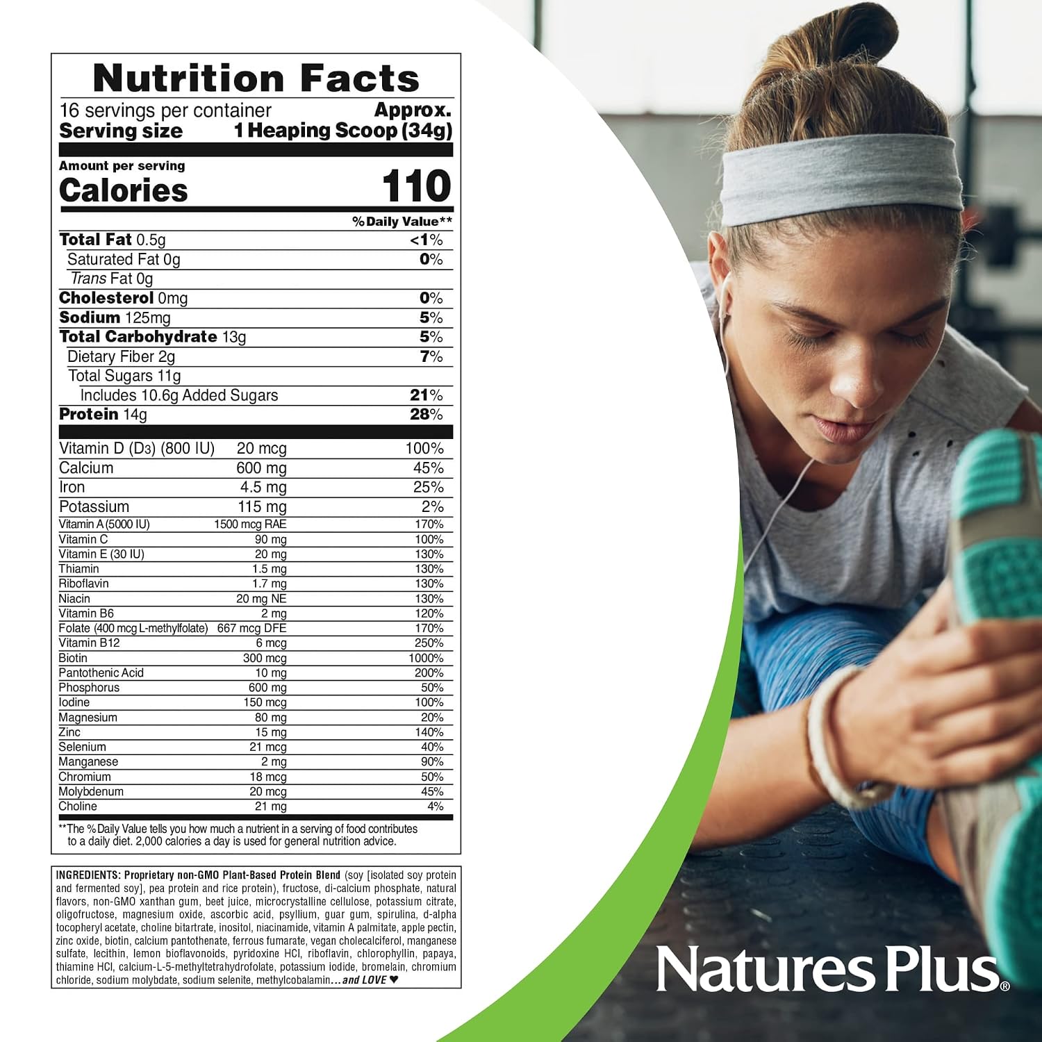 NaturesPlus SPIRU-TEIN, Strawberry - 1.2 lb - Plant-Based Protein Shake - Non-GMO, Vegetarian, Gluten Free - 16 Servings