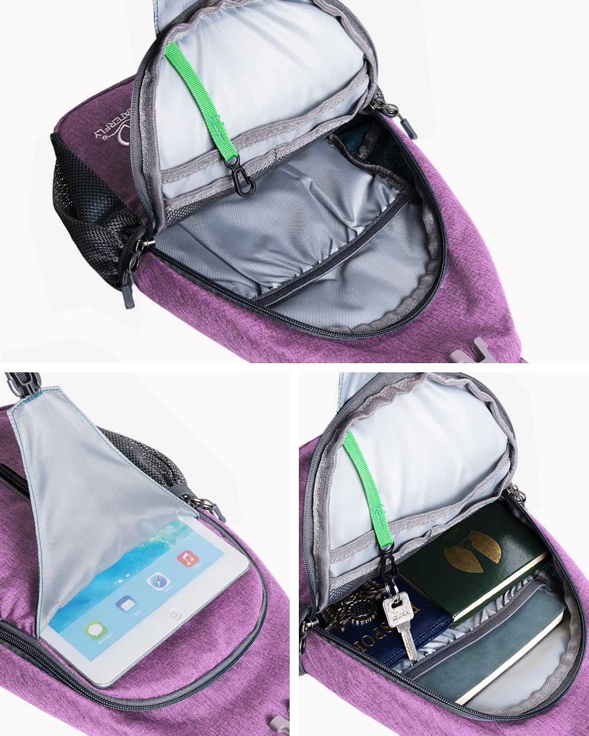 WATERFLY Crossbody Sling Backpack Sling Bag Travel Hiking Chest Bag Daypack (Black) | Small Hiking bag,Multi-compartment storage,Water-resistant,Breathable back pad,Reversible adjustable shoulder strap