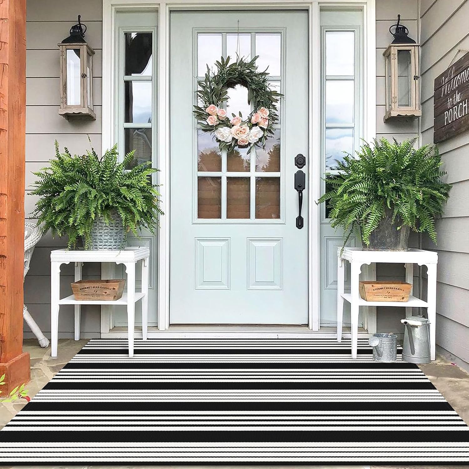 IOHOUZE 27.5x43 Buffalo Plaid Rug, Washable Front Door Mat, Black White