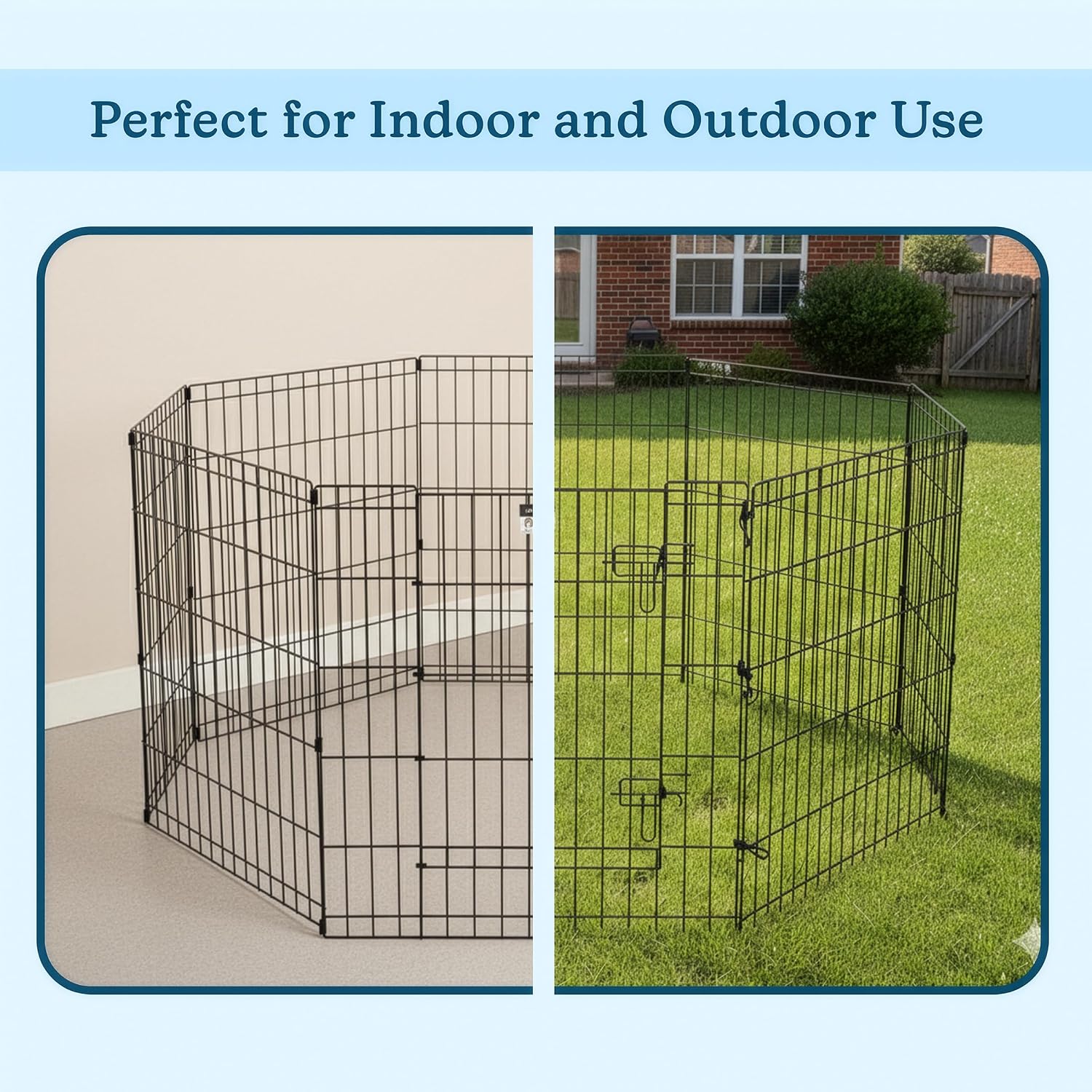 Puppy Playpen - Foldable Metal Exercise Enclosure with Eight 24-Inch Panels - Indoor/Outdoor Fence for Dogs, Cats, or Small Animals by PETMAKER
