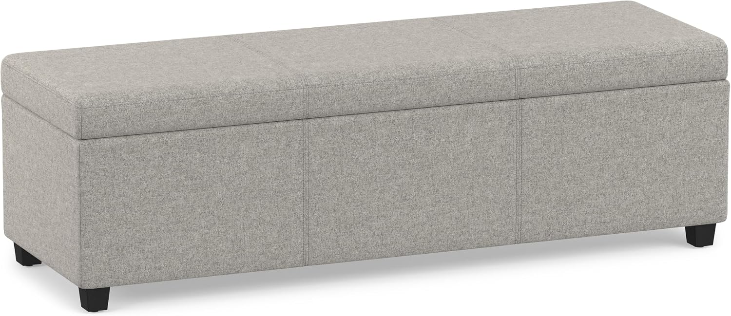 SIMPLIHOME Avalon 54" Wide Vegan Leather Storage Ottoman in Tanners Brown
