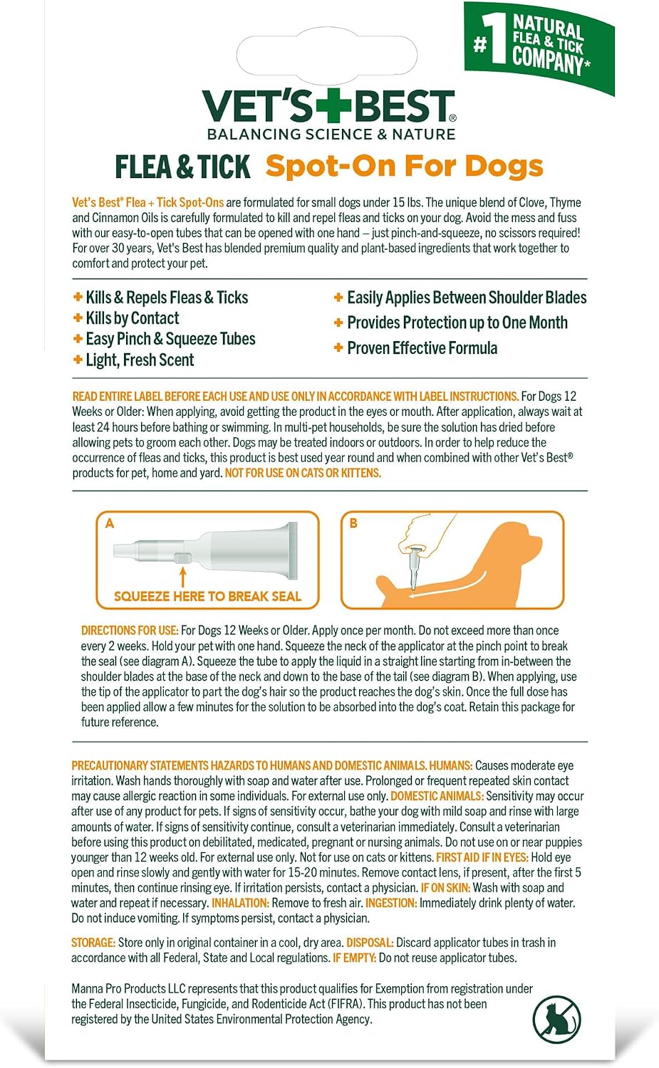 Vet's Best Flea & Tick Drops for Large Dogs, Flea Protection, 4Month Supply | Plant-Based Spot-On Treatment, Essential Oils, Helps Prevent Fleas & Ticks, Four Monthly Applications for Dogs
