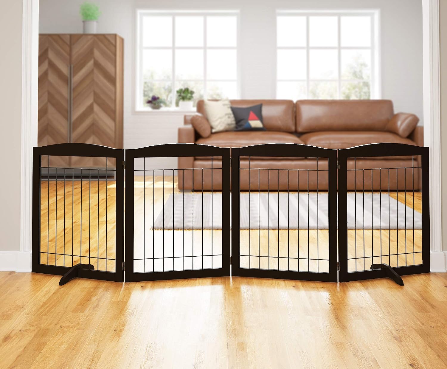 PAWLAND Extra Wide Foldable Dog gate for Doorway, Indoor, 72“ Wide, 30" H