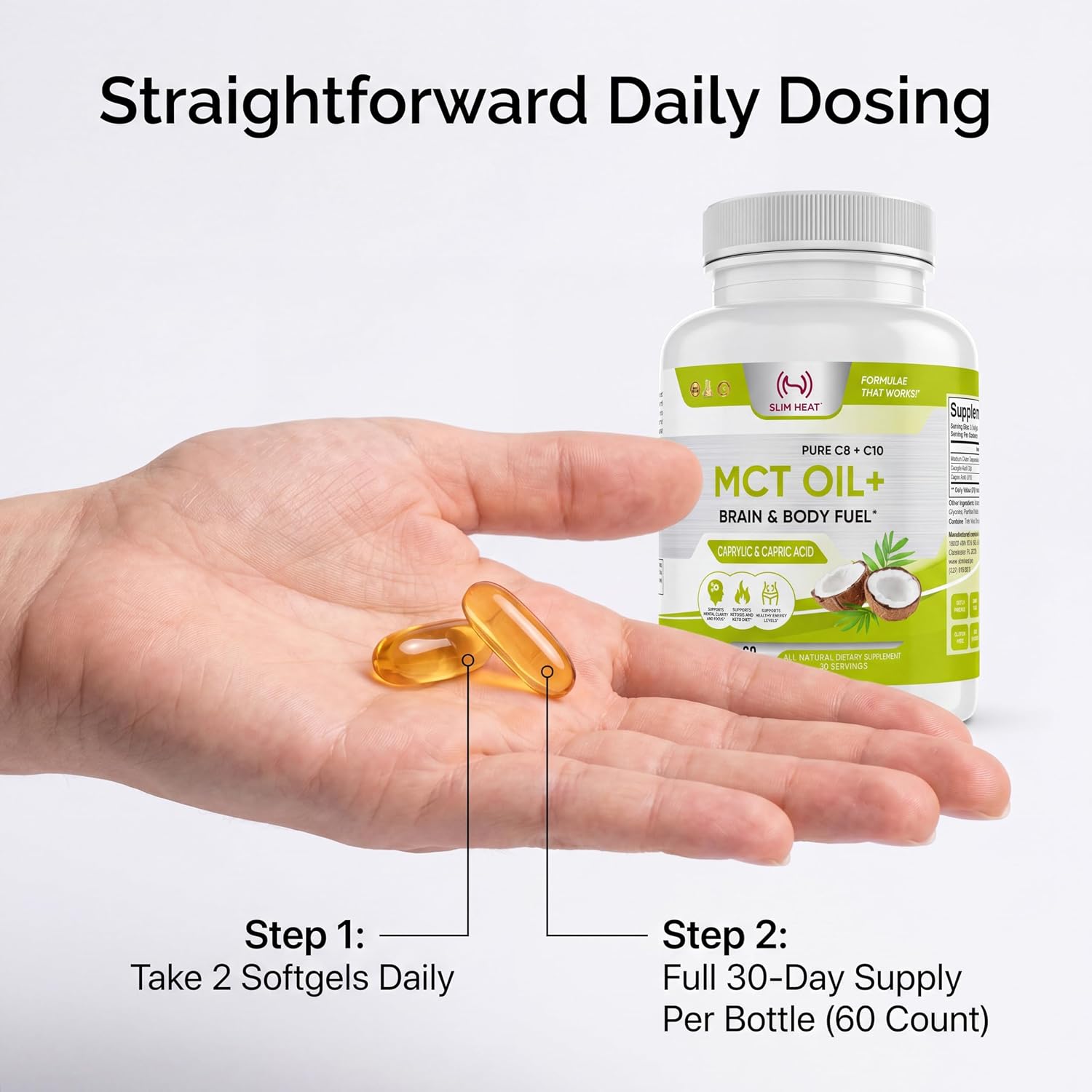 MCT Oil Capsules 2000mg - Pure C8 C10 Caprylic & Capric Acid Softgels, No Lauric Acid, Keto Coconut Fats Supplement for Energy Support