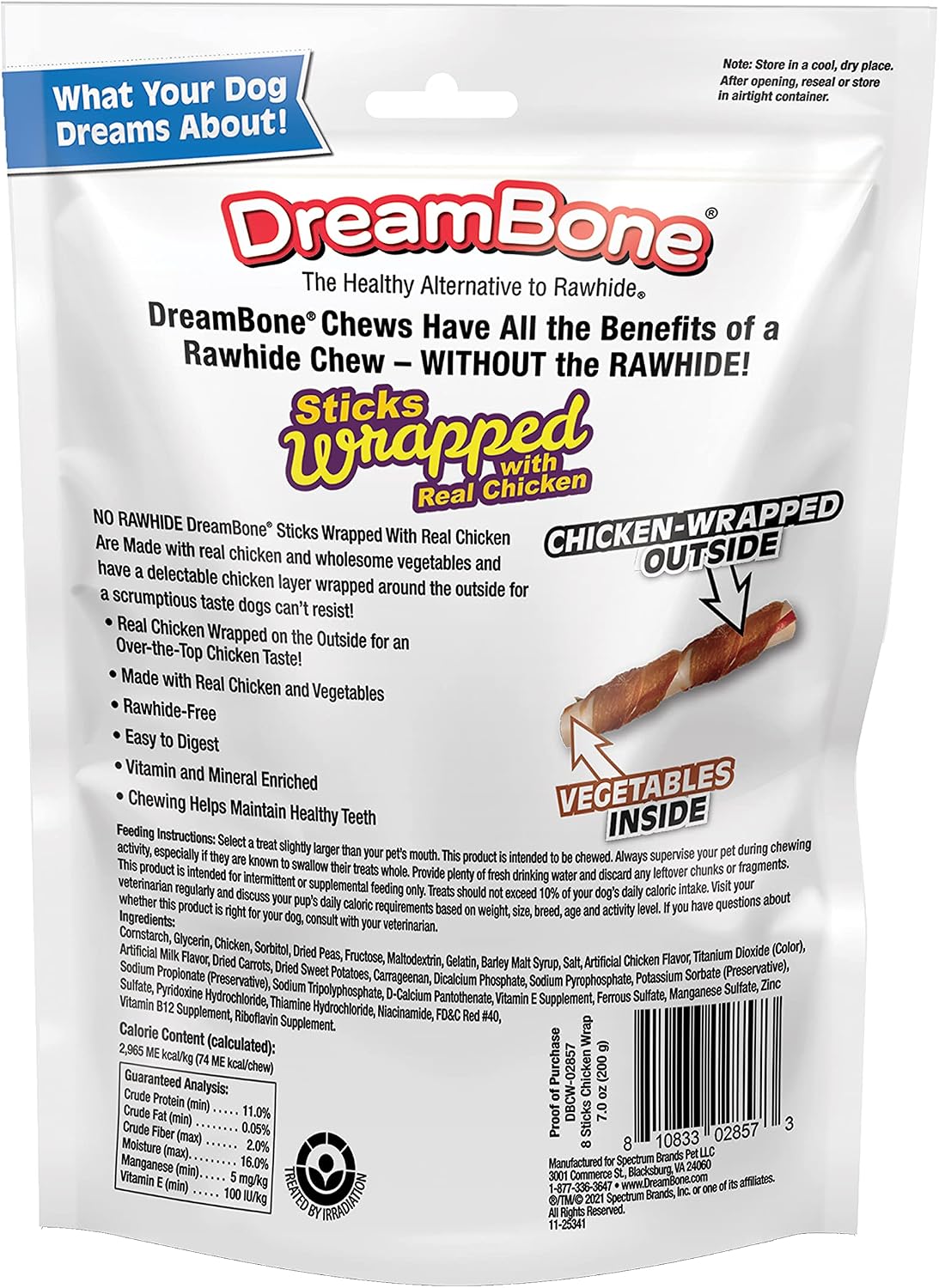 DreamBone Stick Wrapped With Chicken Rawhide-Free Dog Treat, 8 Ct (24 Pack) | Daily Chew, Digests Safely and Completely, Made With Real Protein