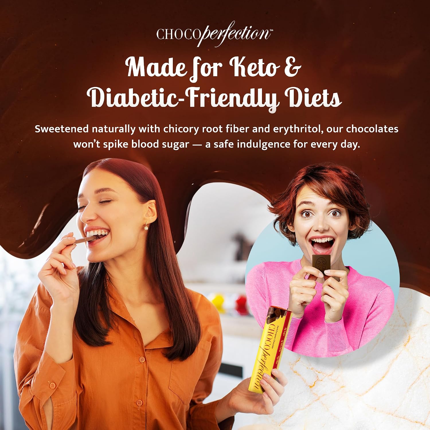 ChocoPerfection Dark Chocolate Bars - No Sugar Low Carb Snack - 12 Pack 50G