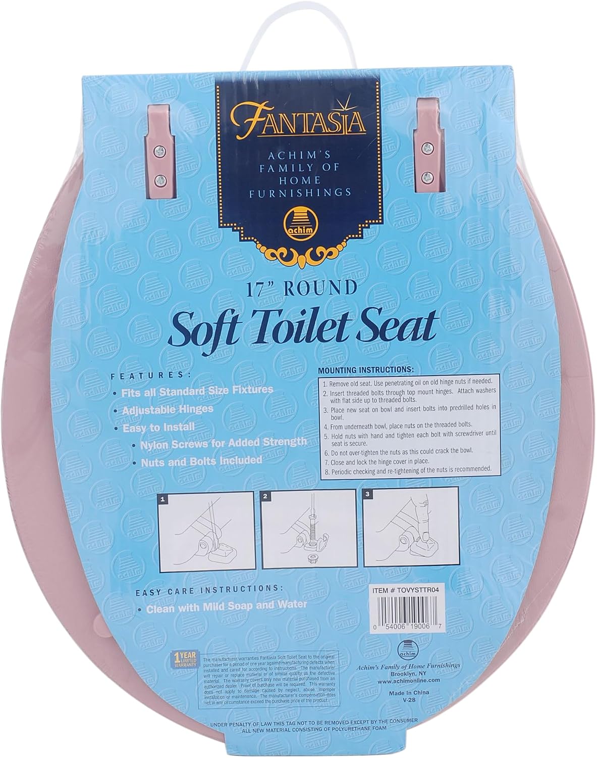 Soft Elongated Vinyl Toilet Seat, Black - 19 Inch Soft Vinyl Cover with Comfort Foam Cushioning - Fits All Elongated Size Fixtures - Easy to Install Fantasia by Achim Home Decor