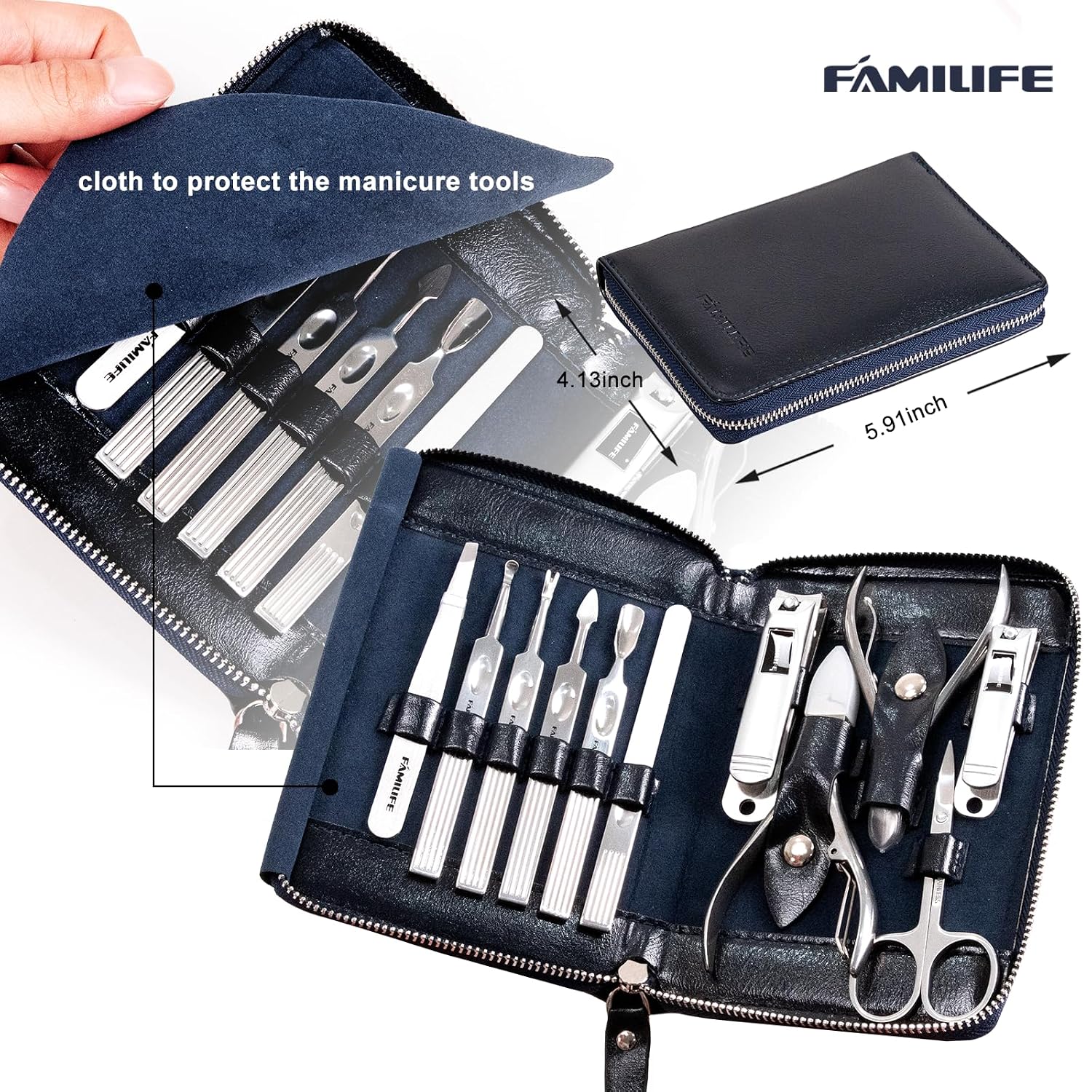 FAMILIFE Stainless Steel Manicure Set 11-in-1 Professional Nail Clipper Kit