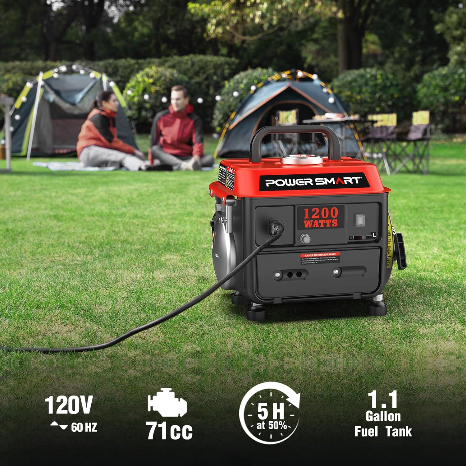 PowerSmart 1200 Watt Portable Generator, Small Generator for Camping | Ultralight 34LBS, Portable with Built-in Handle, Gas Powered, Fuel Efficient