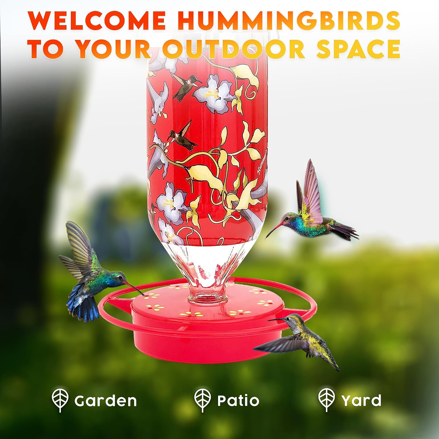 Hummer's Galore Hummingbird Feeders for Outdoors Hanging, Glass, 32 OZ, Vine Design