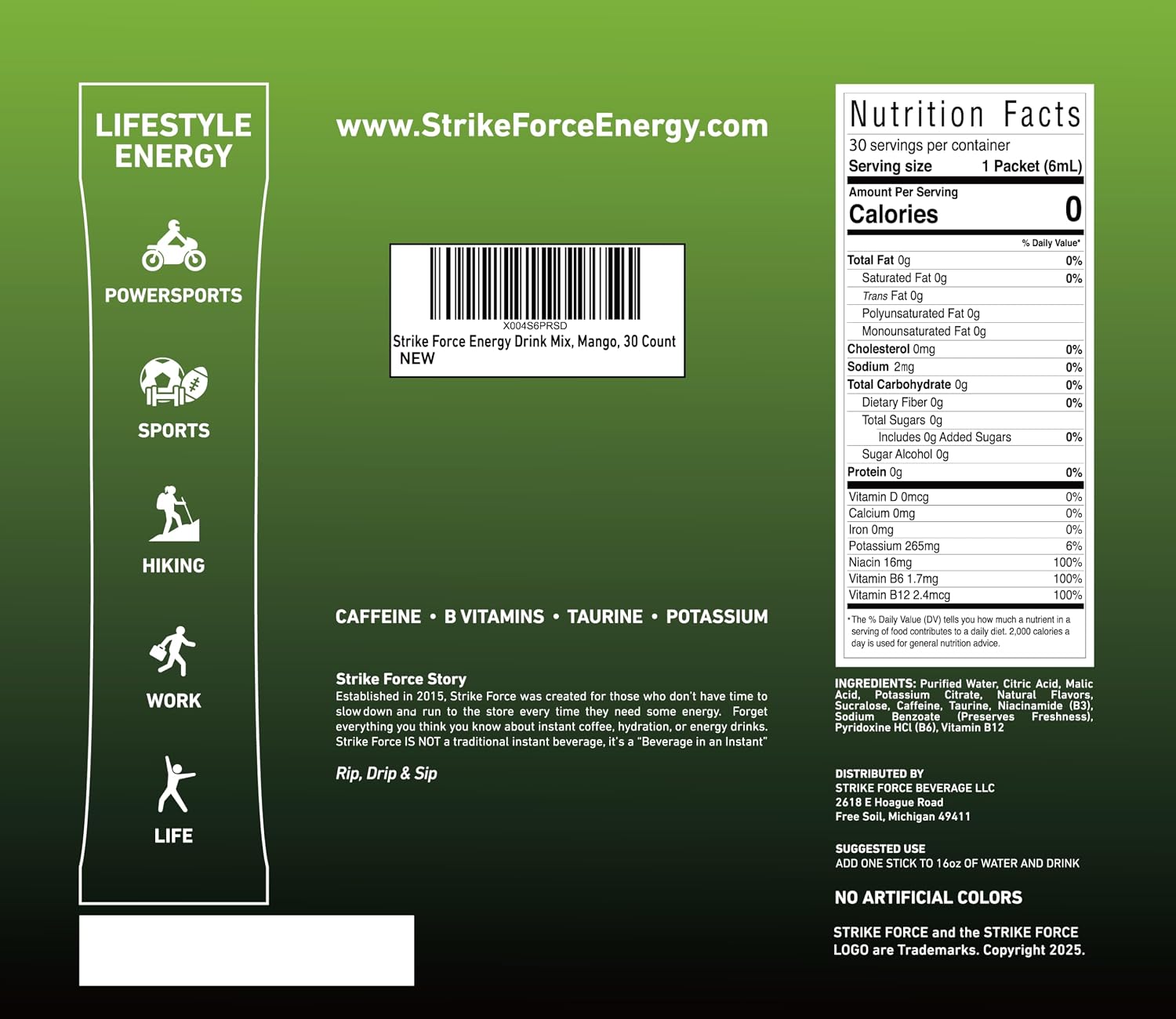 Strike Force Energy Drink Mix - Original Flavor - Natural Tasting Caffeine Drink - Turn Any Drink into a Healthy Energy Drink - Zero Calories, Keto Friendly, Sugar Free, Pre Workout (40 Liquid Packs)