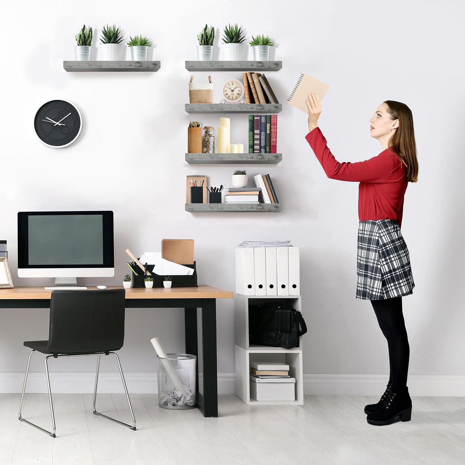 Sorbus Floating Shelves for Wall – 16 Inch Floating Shelf for Kitchen, Bedroom, Living Room, Bathroom, Home & Wall Decor - Mounted Bathroom Shelves with Invisible Brackets (Grey, 3 Pack)