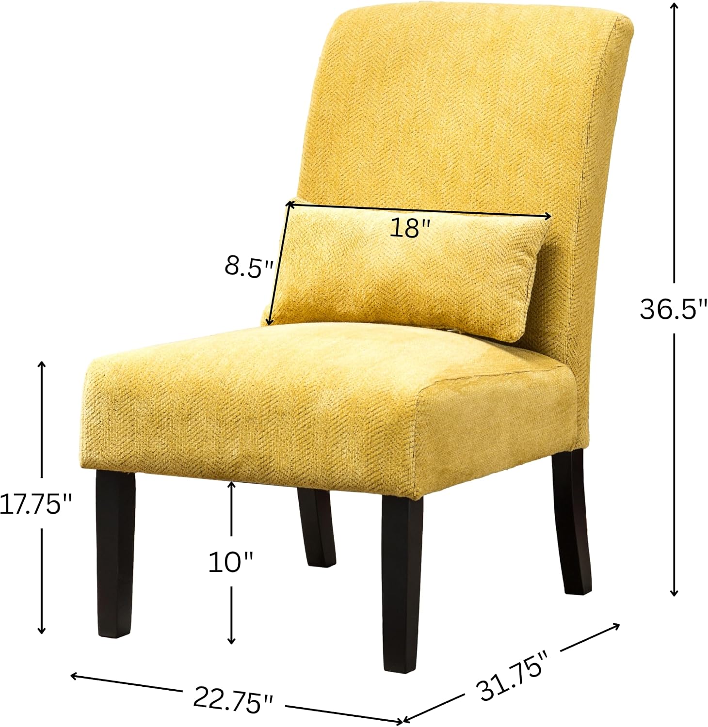Roundhill Furniture Pisano Teal Blue Fabric Armless Contemporary Accent Chair with Kidney Pillow