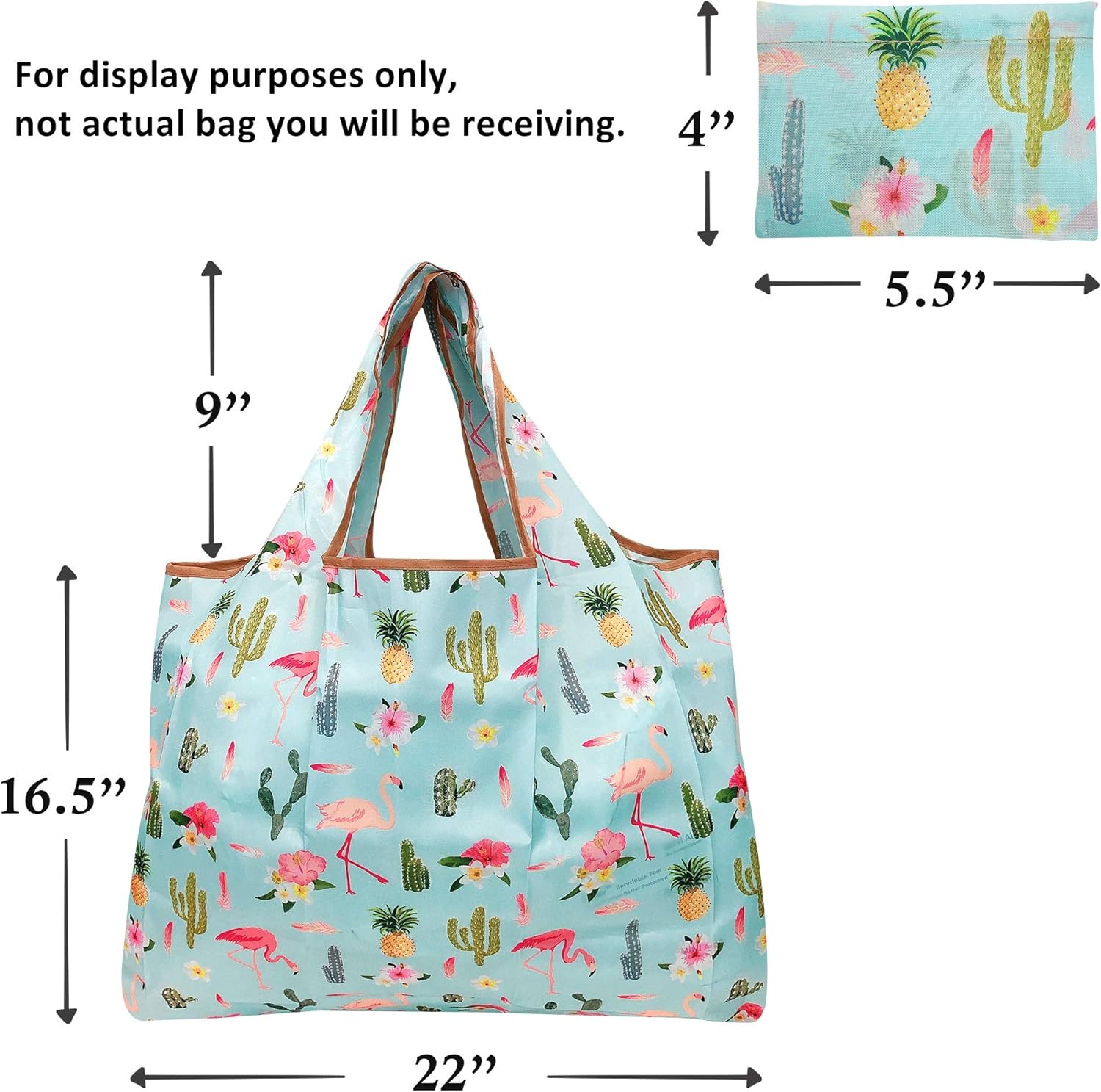 allydrew Large Foldable Tote Nylon Reusable Grocery Bags, Gray Ferns