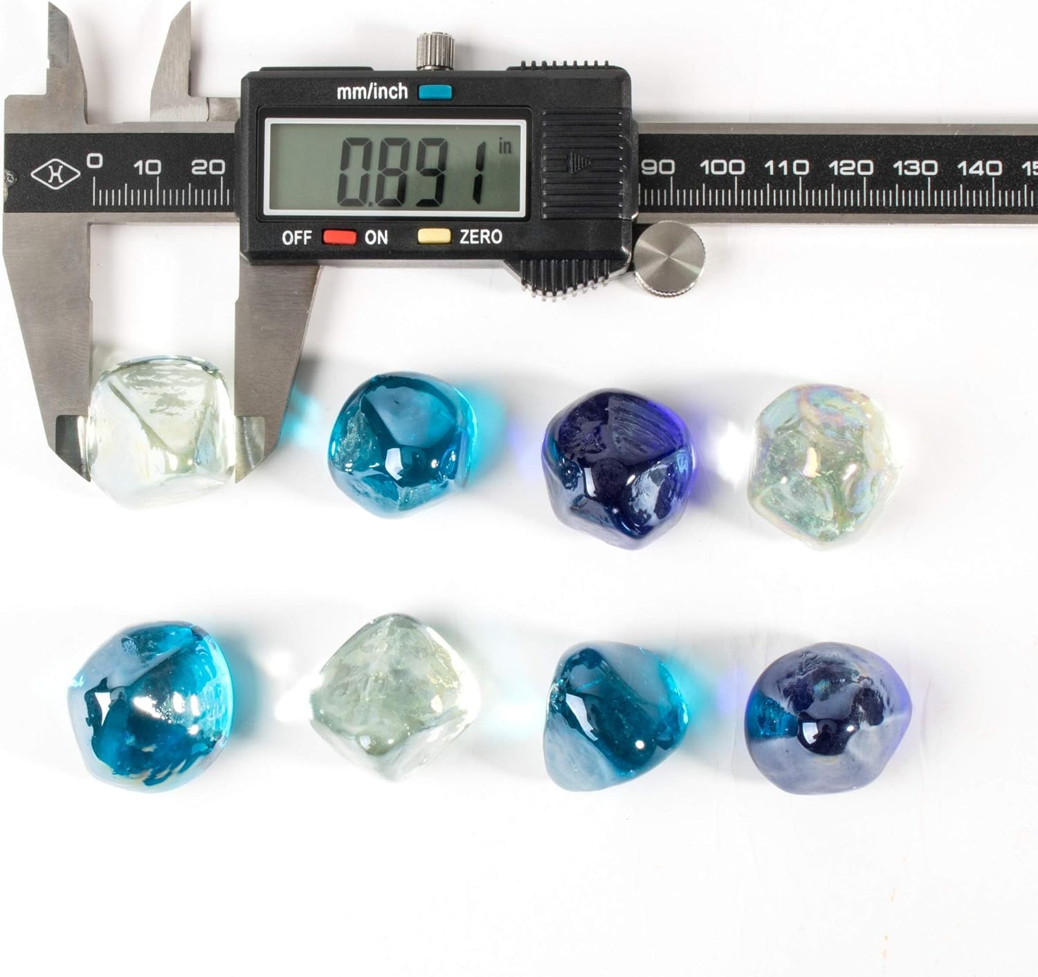 Fire Glass Diamond 1 Inch Fire Pit Glass Rocks for Propane or Gas Fire Pit （10 Pounds Margarita Azura Blue ） Gift Package