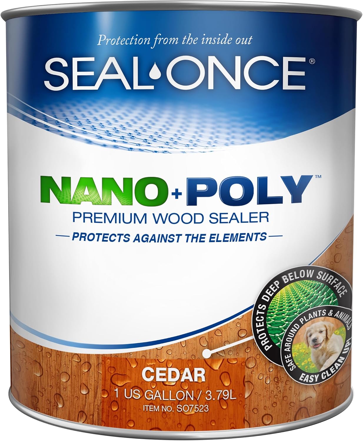 Seal-Once Nano+Poly Wood Sealer and Waterproofer, Clear, 1 Gallon | With Polyurethane, Water-based, Low-VOC, Waterproofer & Stain, For Decks, Fences & Log Homes