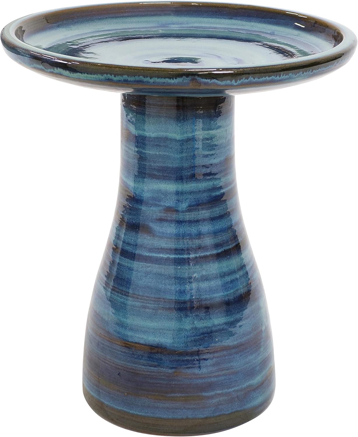 Sunnydaze Ceramic Bird Bath, Weather-Resistant Finish, 21” H, Galaxy Blue