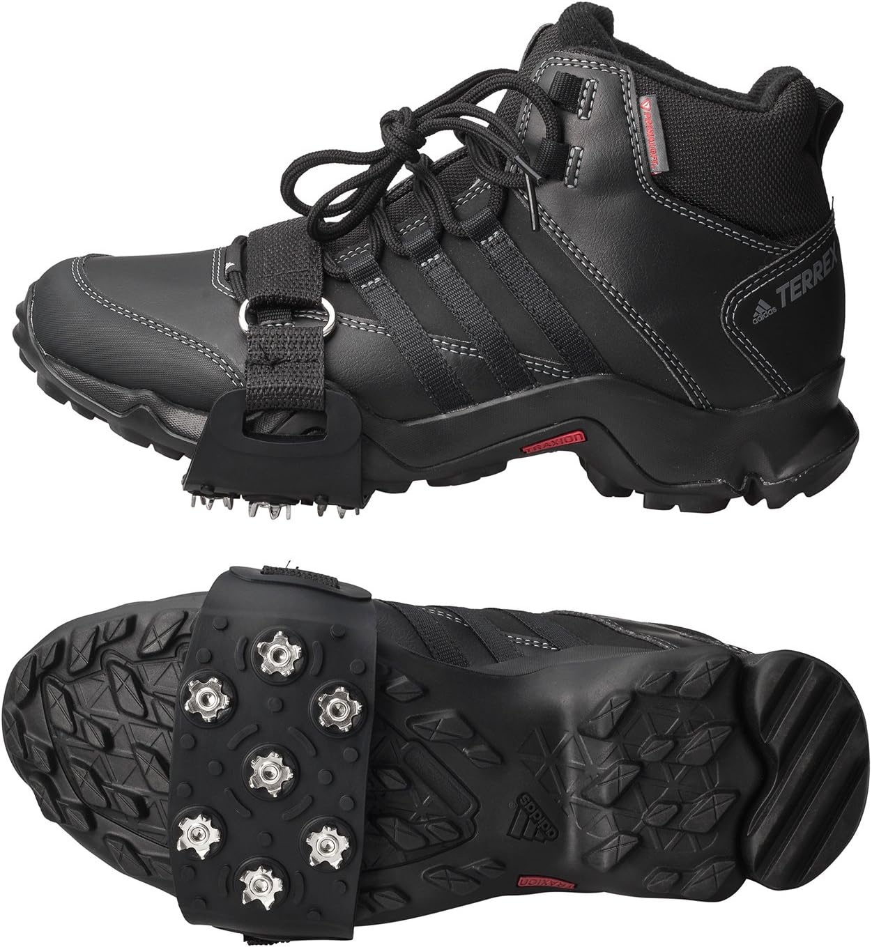 FANBX F Crampon Traction Cleats Anti-Skid Traction Grips Crampons Spikes 7 Point Cleats for Footwear for Walking, Jogging, Hiking, Mountaineering Ice Snow Grips