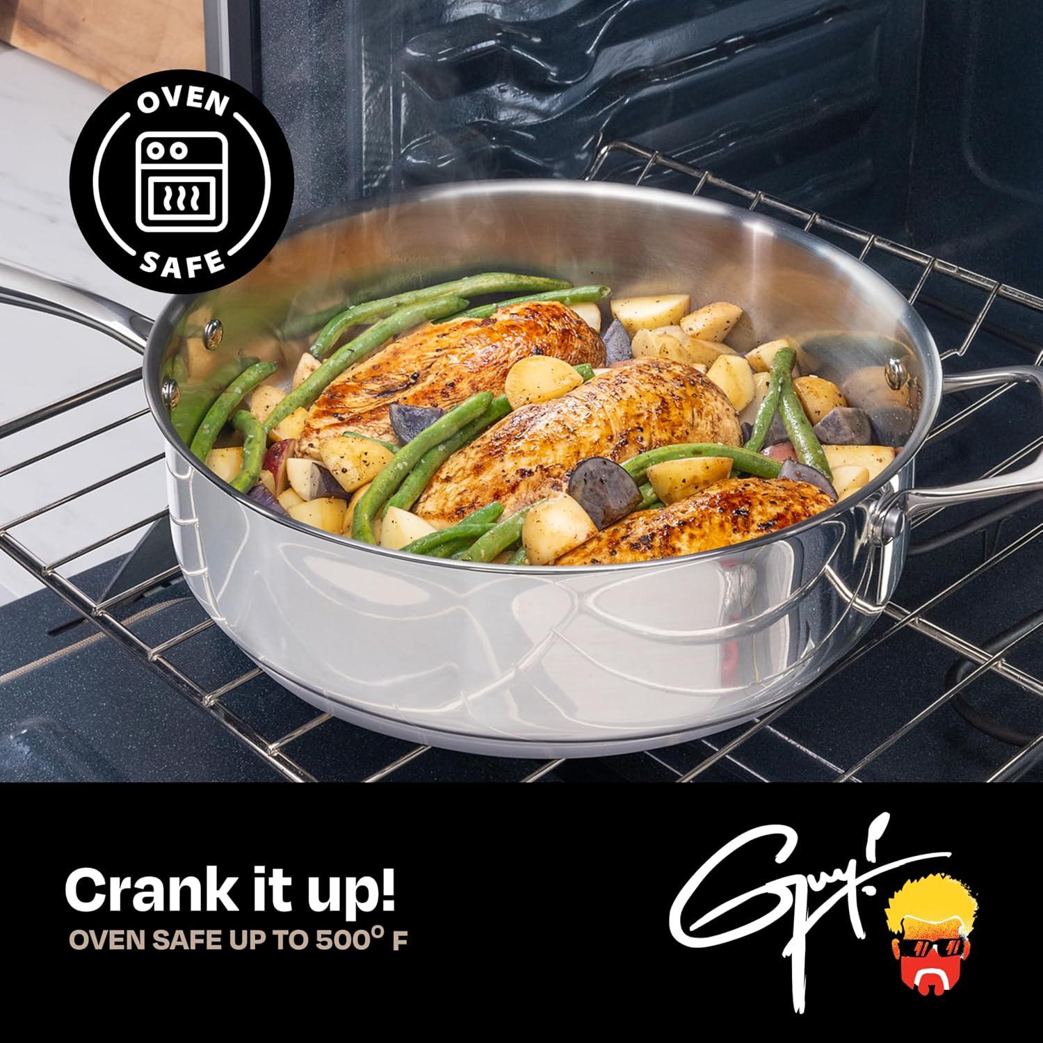 Guy Fieri's Flavortown 10-Piece Stainless Steel Cookware Set | Frying Pans, Saucepans, Saute Pan & Stock Pot, Oven-Safe up to 500F