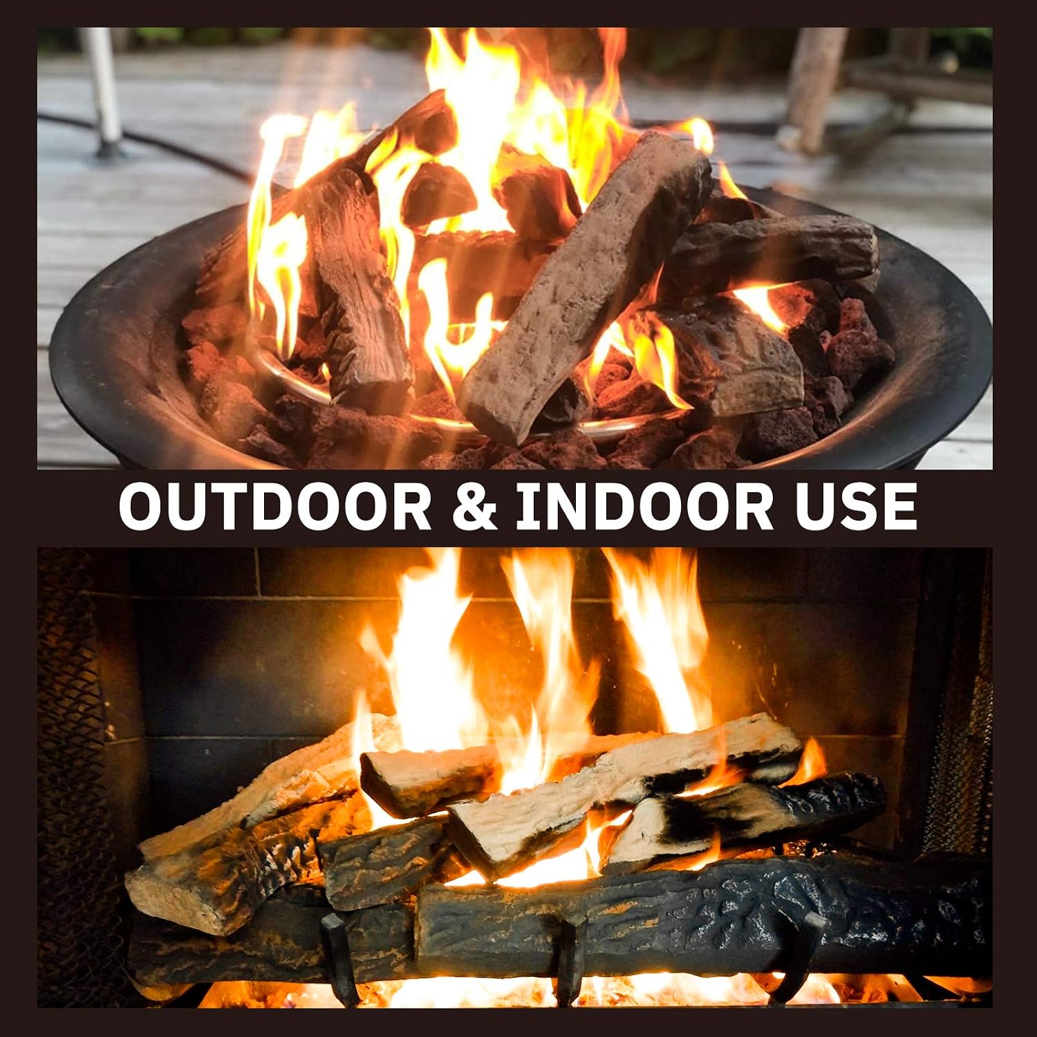 GASPRO Ceramic Logs for Gas Fireplace, 10-Piece Vented Faux Logs for Indoor Natural Gas Fireplace, Large Size