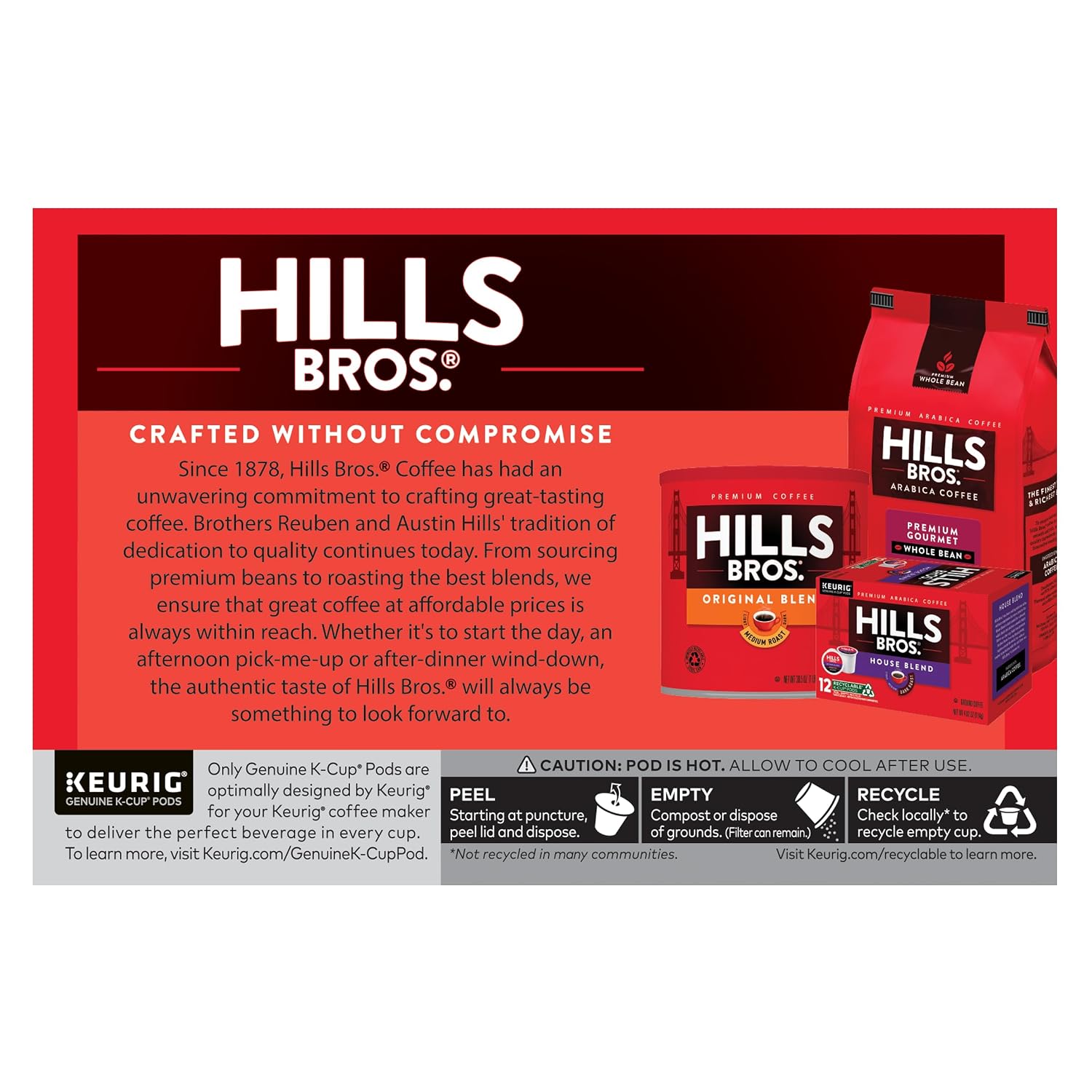 Hills Bros Single Serve Coffee Pods, 100% Colombian Ground Coffee, Medium Roast, 12 Count – Keurig Compatible, Roasted 100% Arabica Beans, Smooth Balanced Flavor