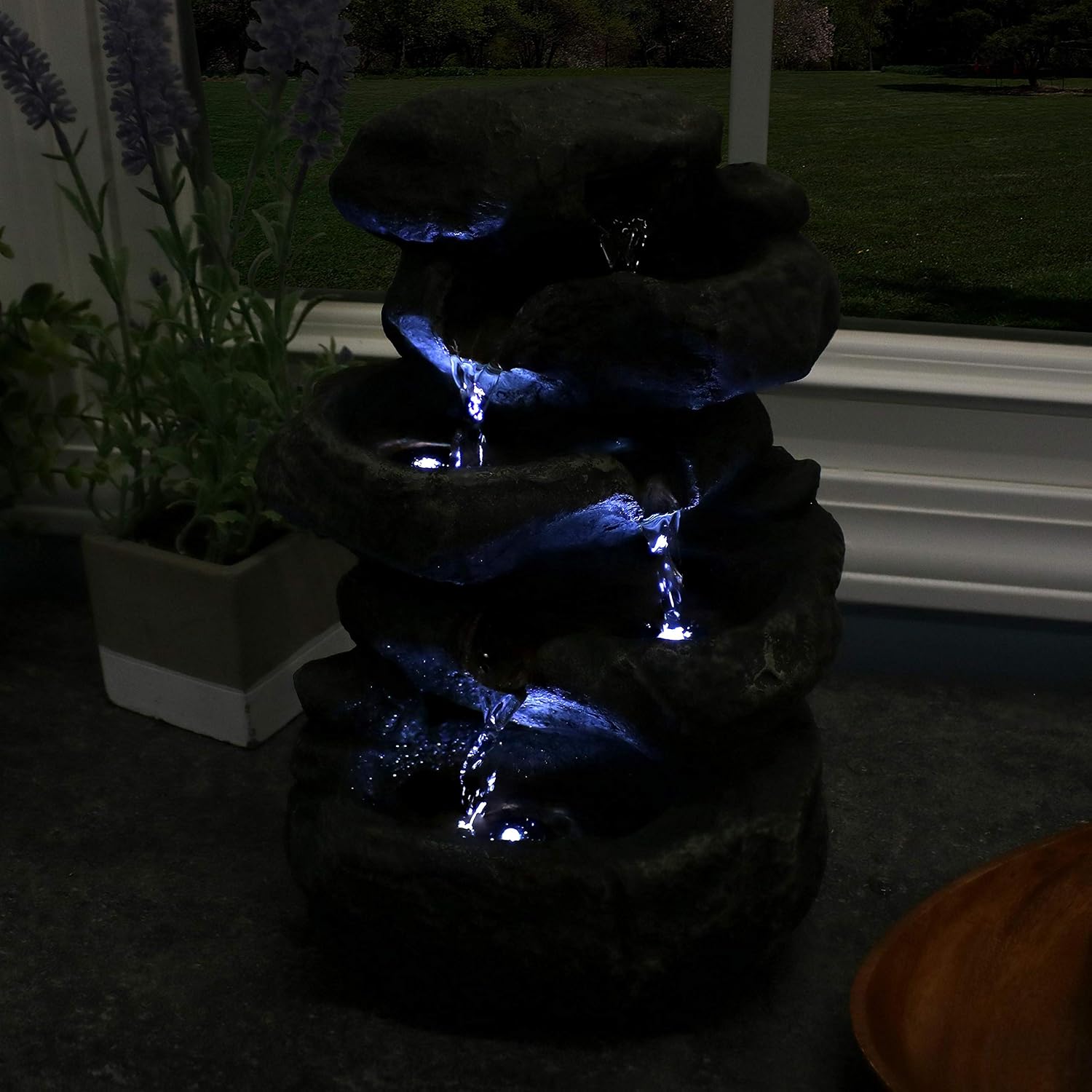 Sunnydaze 10" 5-Step Tabletop Water Fountain with LED Lights, Stacked Rocks | Rock Water Fountain with Calm Sounds for Meditation