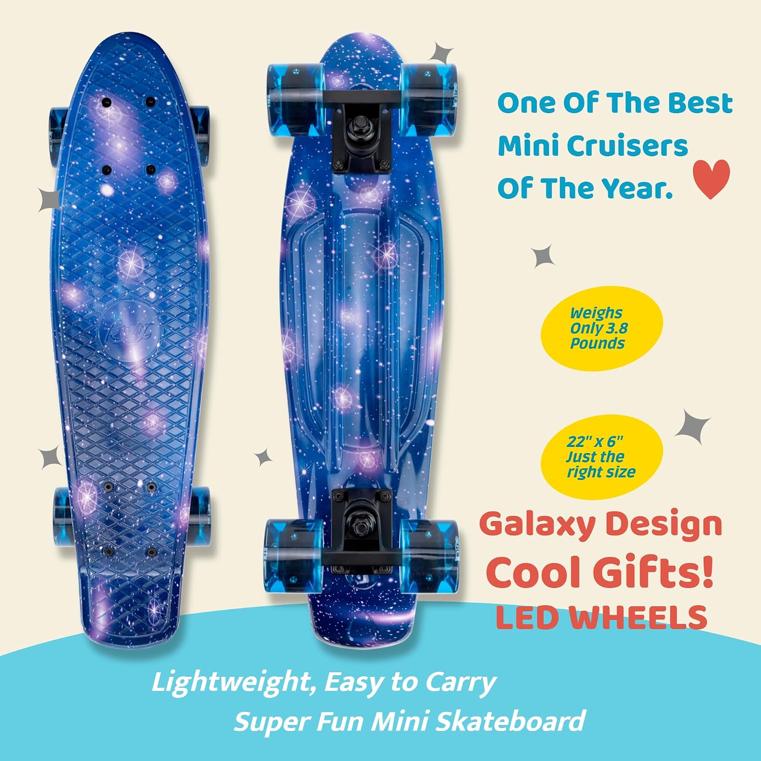 KMX Classic Retro Mini Cruiser Skateboard for Kids, Teens, Adults