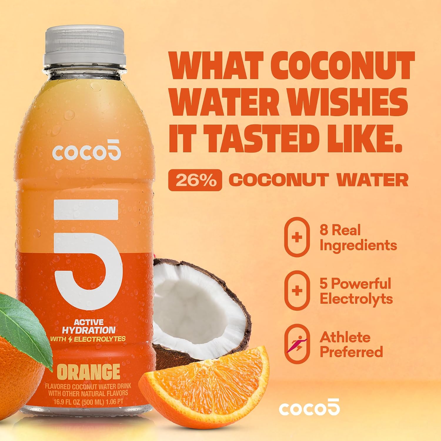 Coco5 Original Coconut Water Natural Electrolyte Sports Drink, 12 Pack | Active hydration. Low sugar, nothing artificial. Potassium, sodium, magnesium, calcium, chloride. 8 real ingredients.